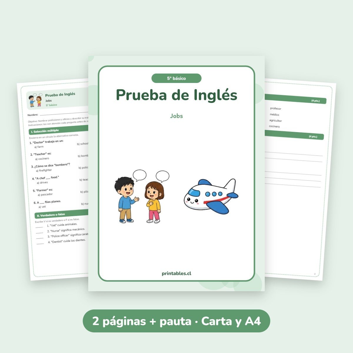 Prueba de Inglés 5° básico: Jobs