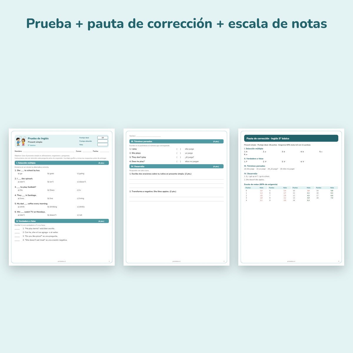 Páginas de muestra: Prueba de Inglés 5° básico: Present simple