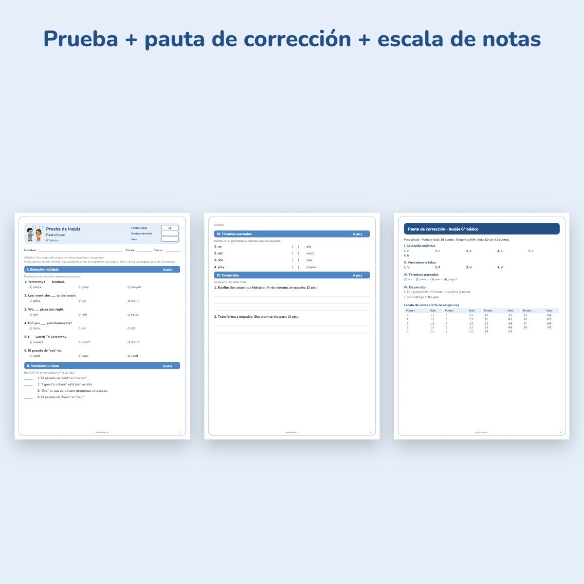 Páginas de muestra: Prueba de Inglés 6° básico: Past simple