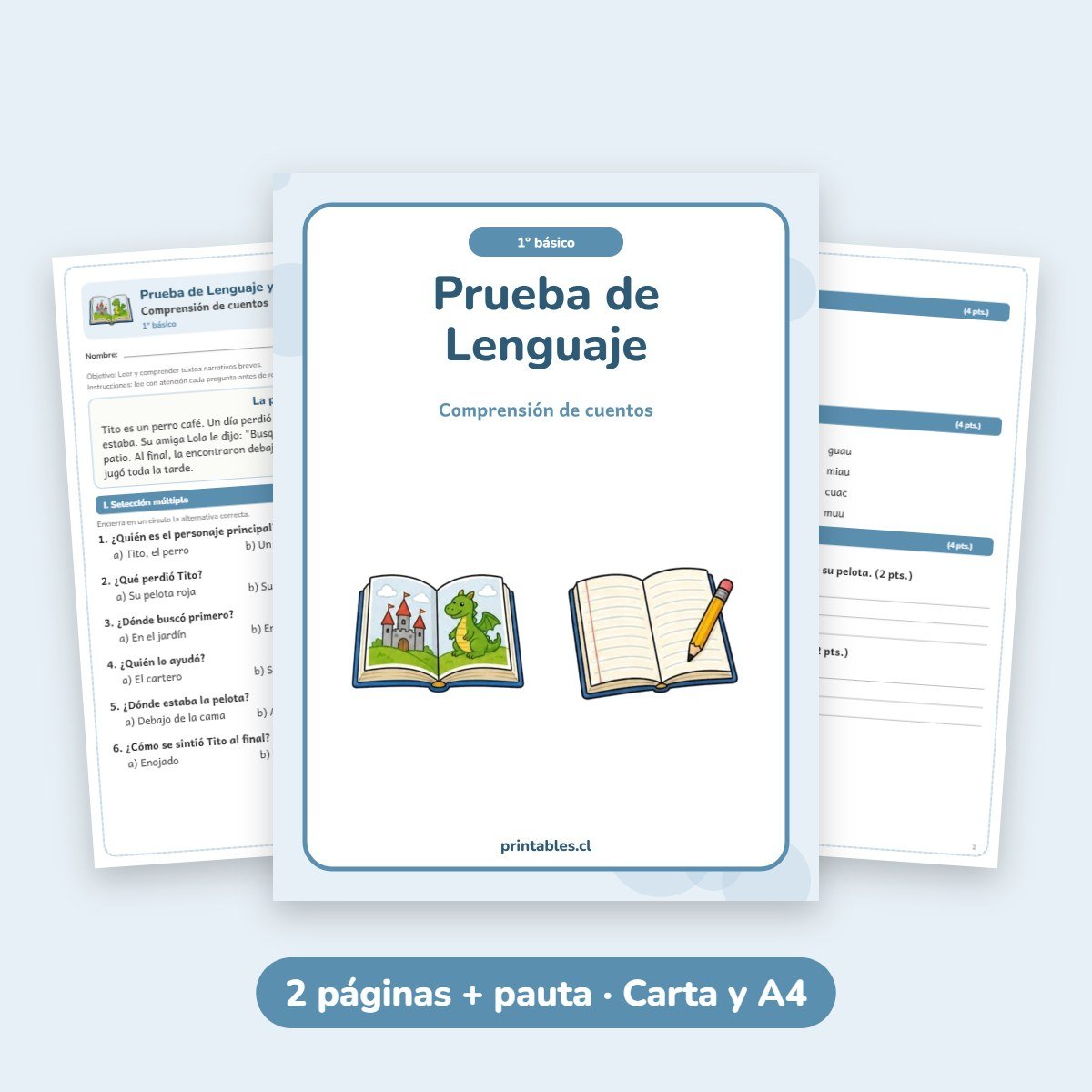 Prueba de Lenguaje 1° básico: Comprensión de cuentos