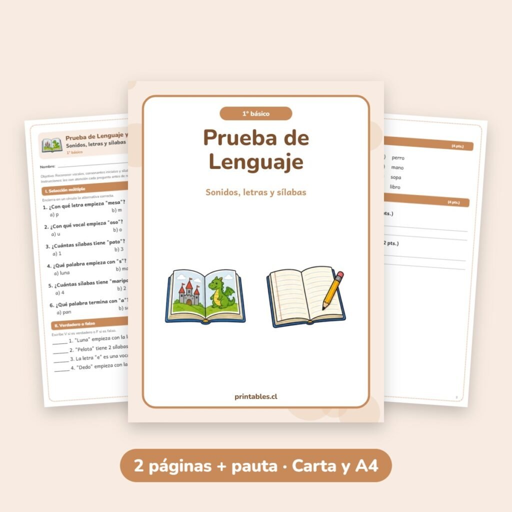 Prueba de Lenguaje 1° básico: Sonidos, letras y sílabas