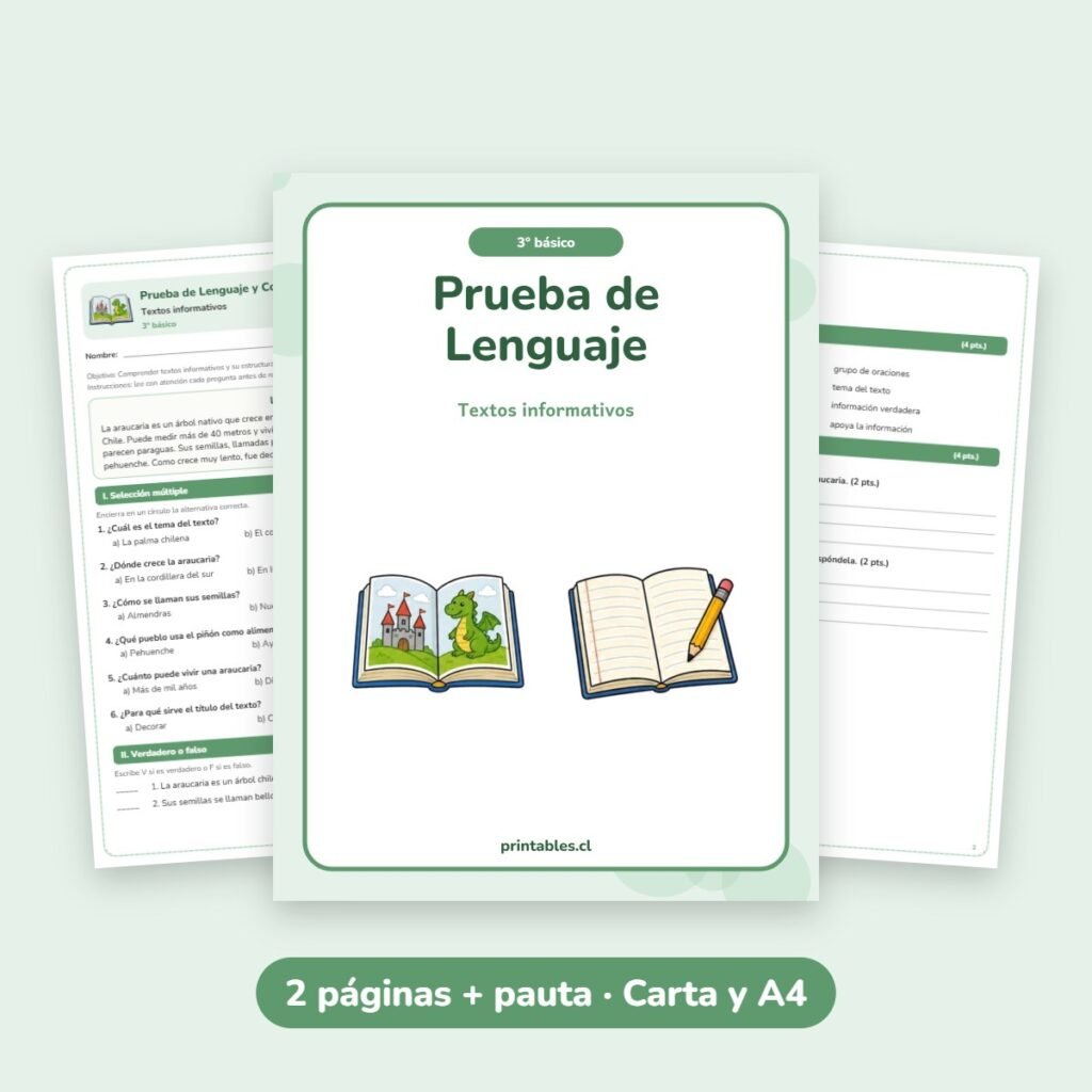 Prueba de Lenguaje 3° básico: Textos informativos