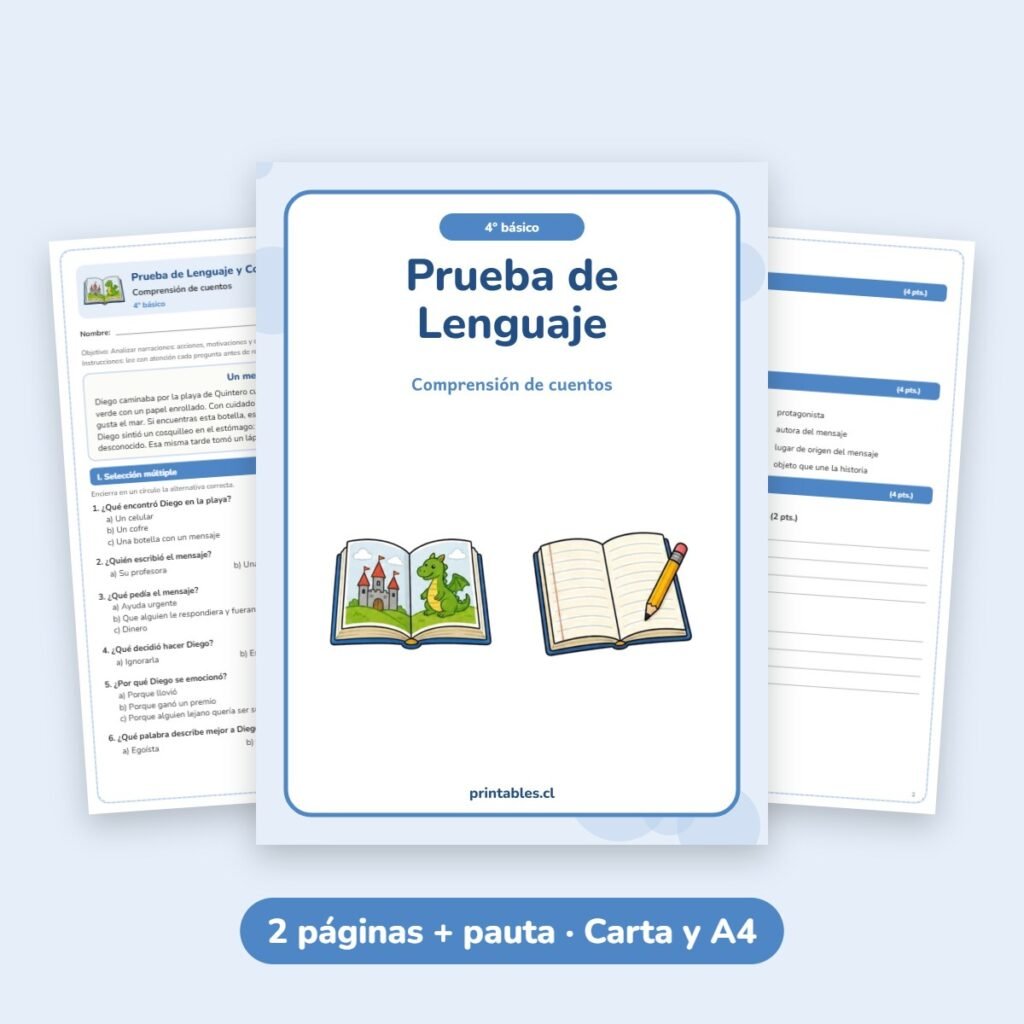 Prueba de Lenguaje 4° básico: Comprensión de cuentos
