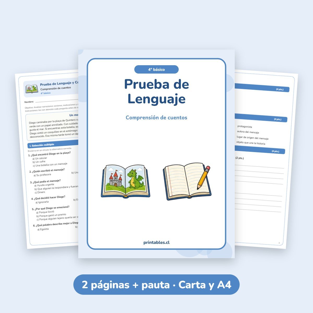 Prueba de Lenguaje 4° básico: Comprensión de cuentos