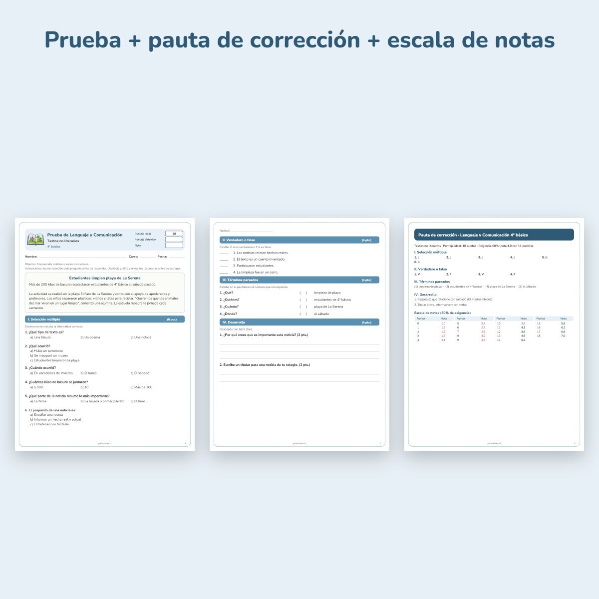 Páginas de muestra: Prueba de Lenguaje 4° básico: Textos no literarios