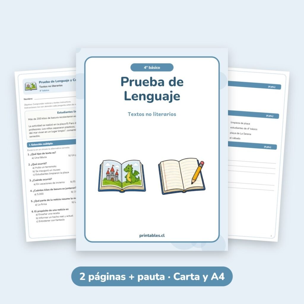 Prueba de Lenguaje 4° básico: Textos no literarios