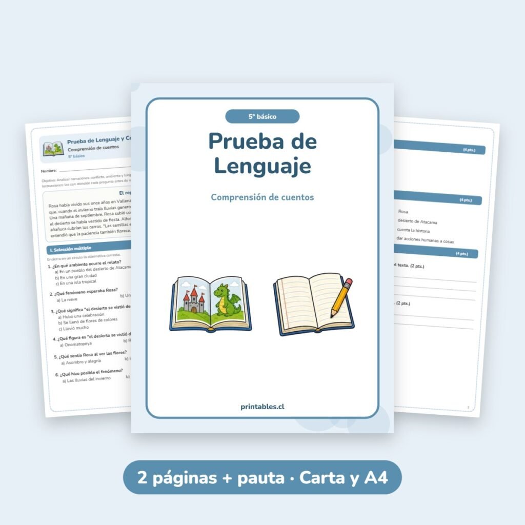 Prueba de Lenguaje 5° básico: Comprensión de cuentos