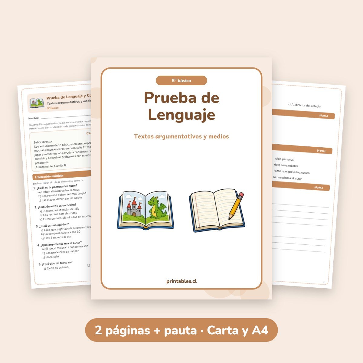 Prueba de Lenguaje 5° básico: Textos argumentativos y medios