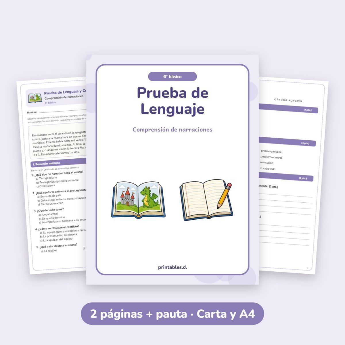Prueba de Lenguaje 6° básico: Comprensión de narraciones