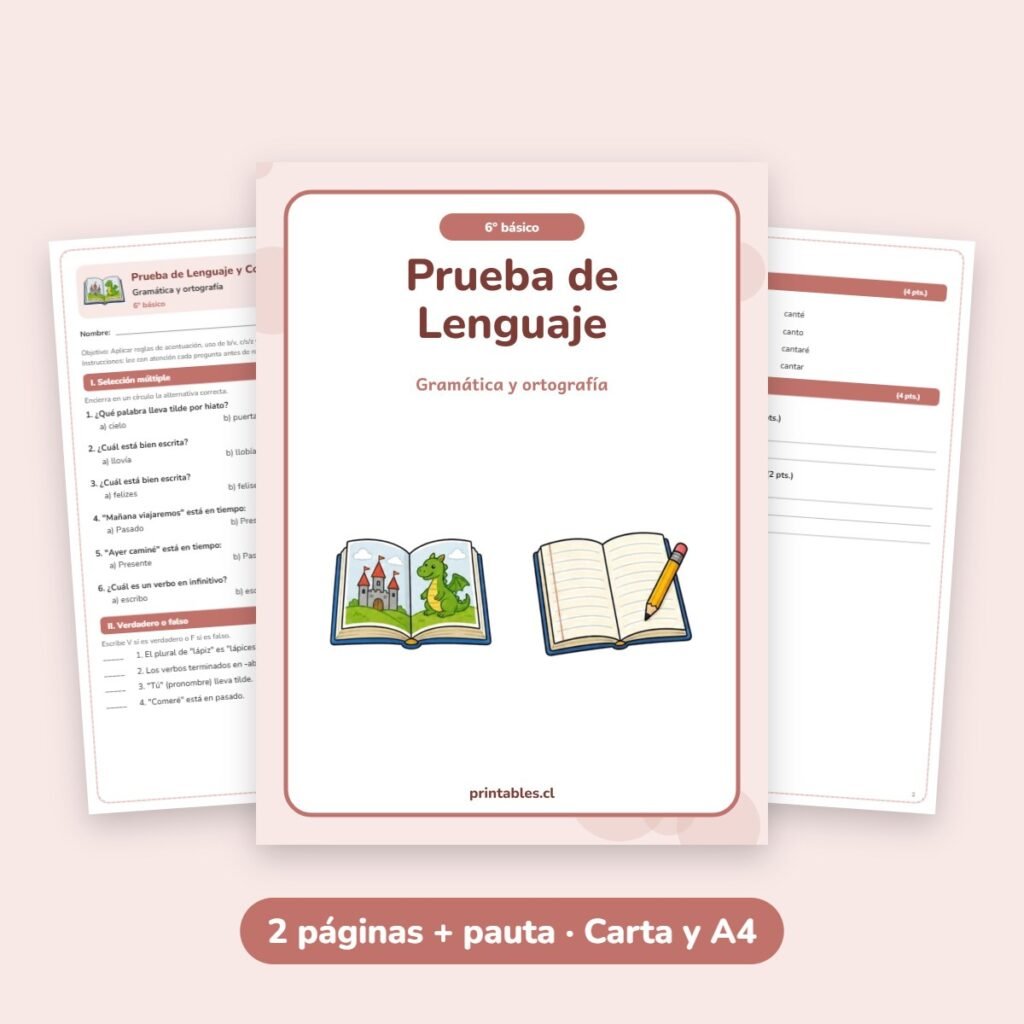 Prueba de Lenguaje 6° básico: Gramática y ortografía
