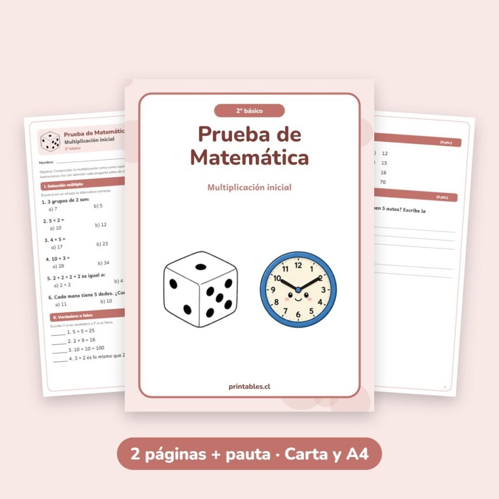 Prueba de Matemática 2° básico: Multiplicación inicial