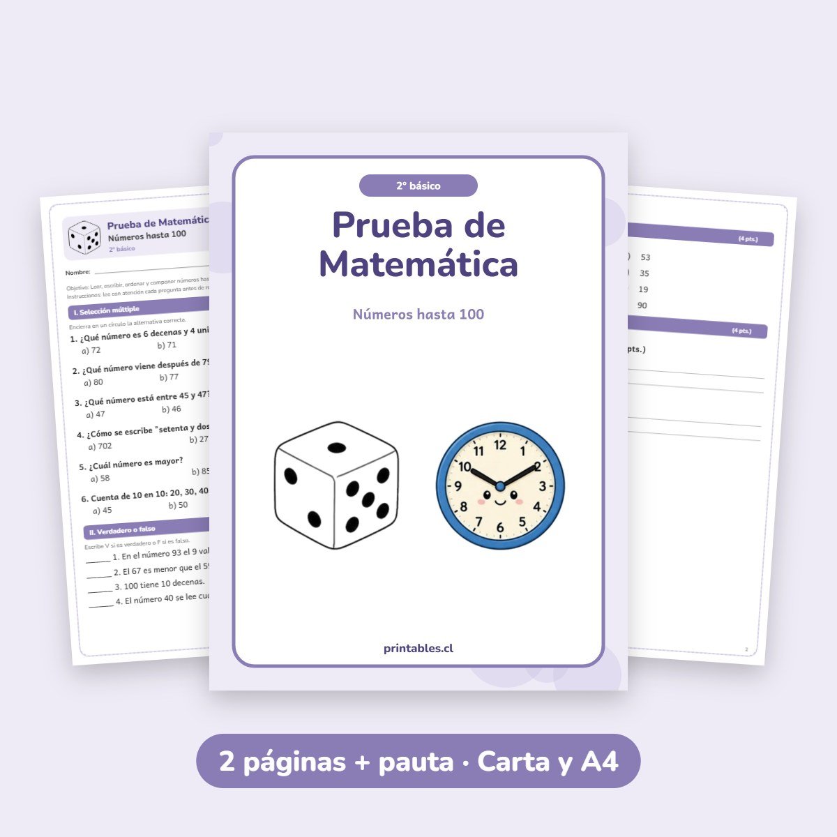 Prueba de Matemática 2° básico: Números hasta 100