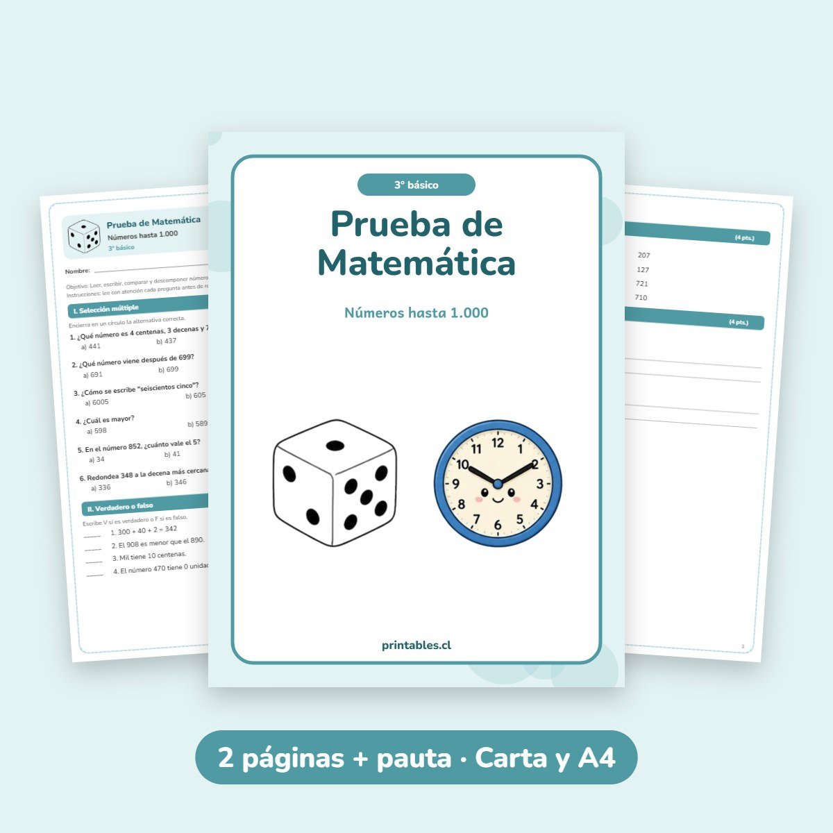 Prueba de Matemática 3° básico: Números hasta 1.000