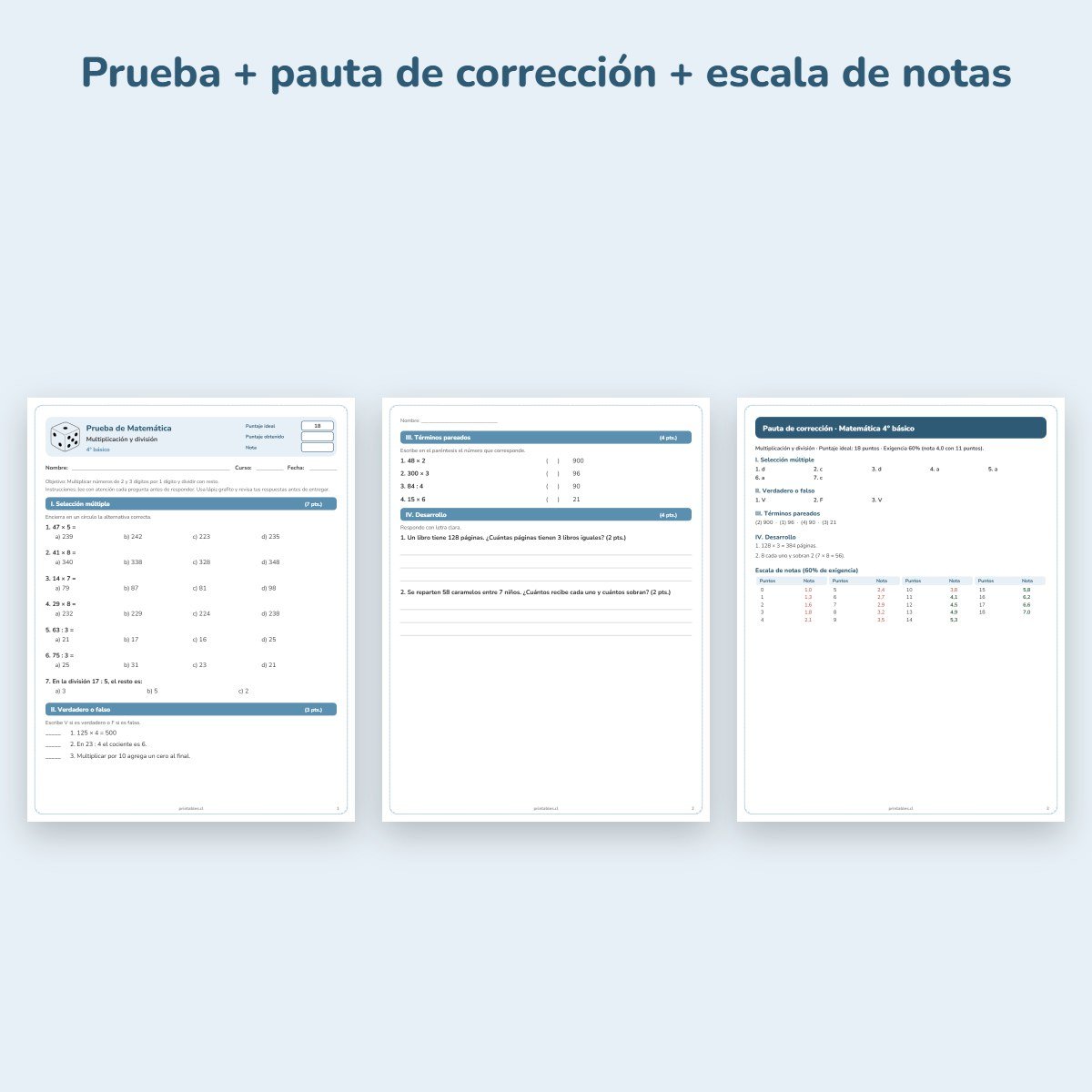 Páginas de muestra: Prueba de Matemática 4° básico: Multiplicación y división
