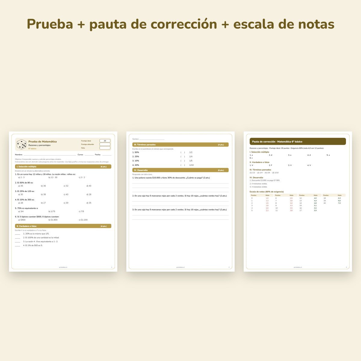 Páginas de muestra: Prueba de Matemática 6° básico: Razones y porcentajes
