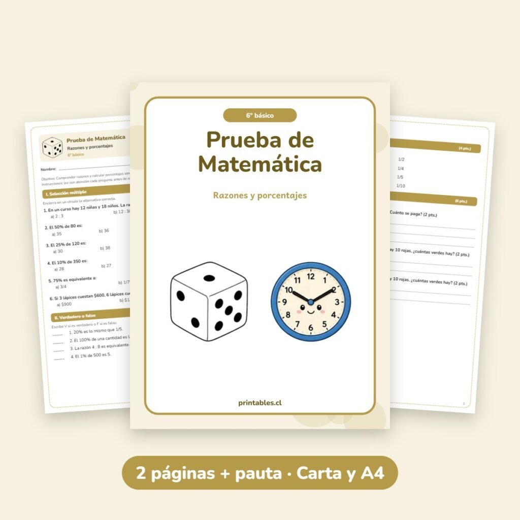 Prueba de Matemática 6° básico: Razones y porcentajes
