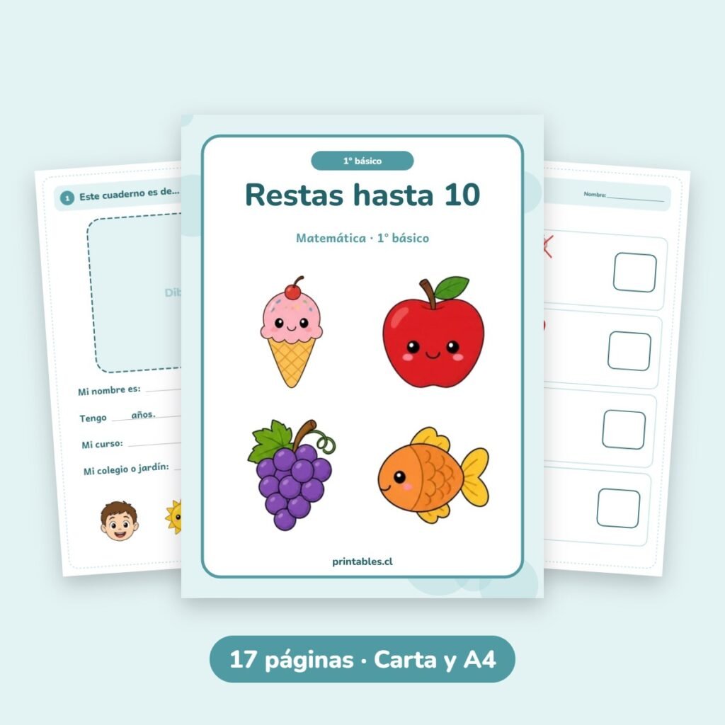 Cuaderno 1° básico: Restas hasta 10