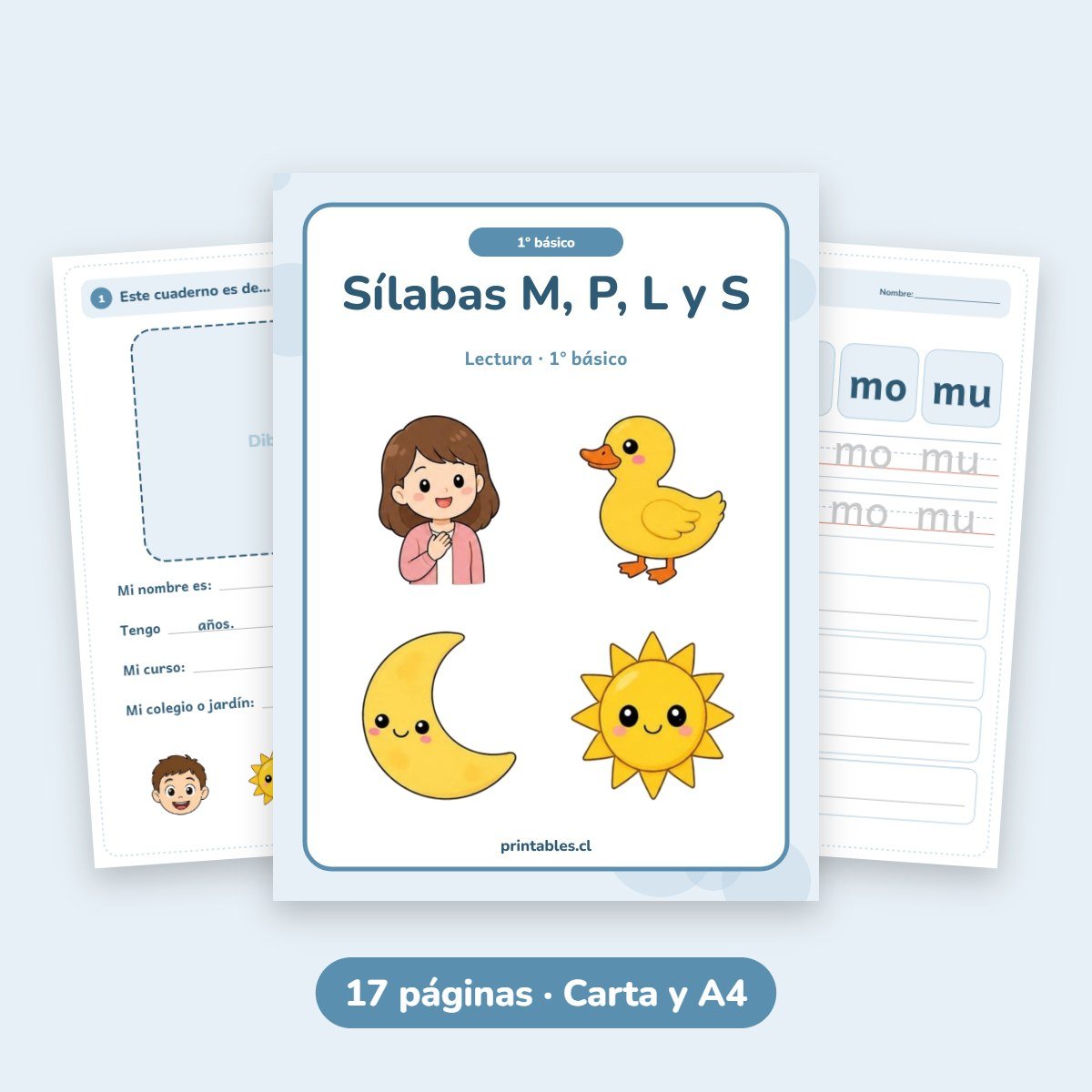 Cuaderno 1° básico: Sílabas M, P, L y S