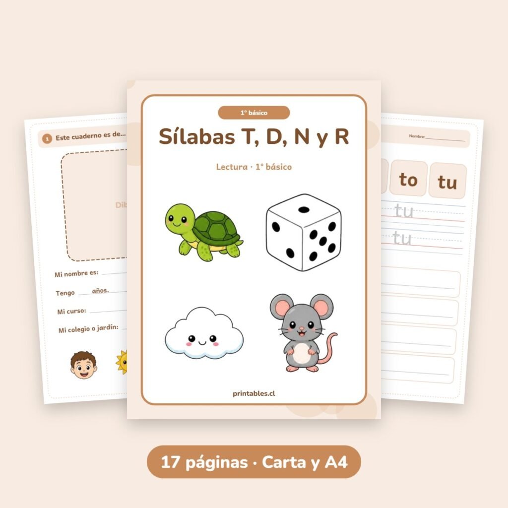 Cuaderno 1° básico: Sílabas T, D, N y R