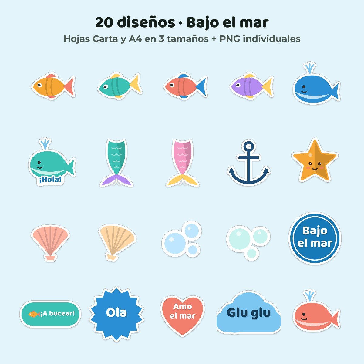 Los 20 diseños de stickers Bajo el mar