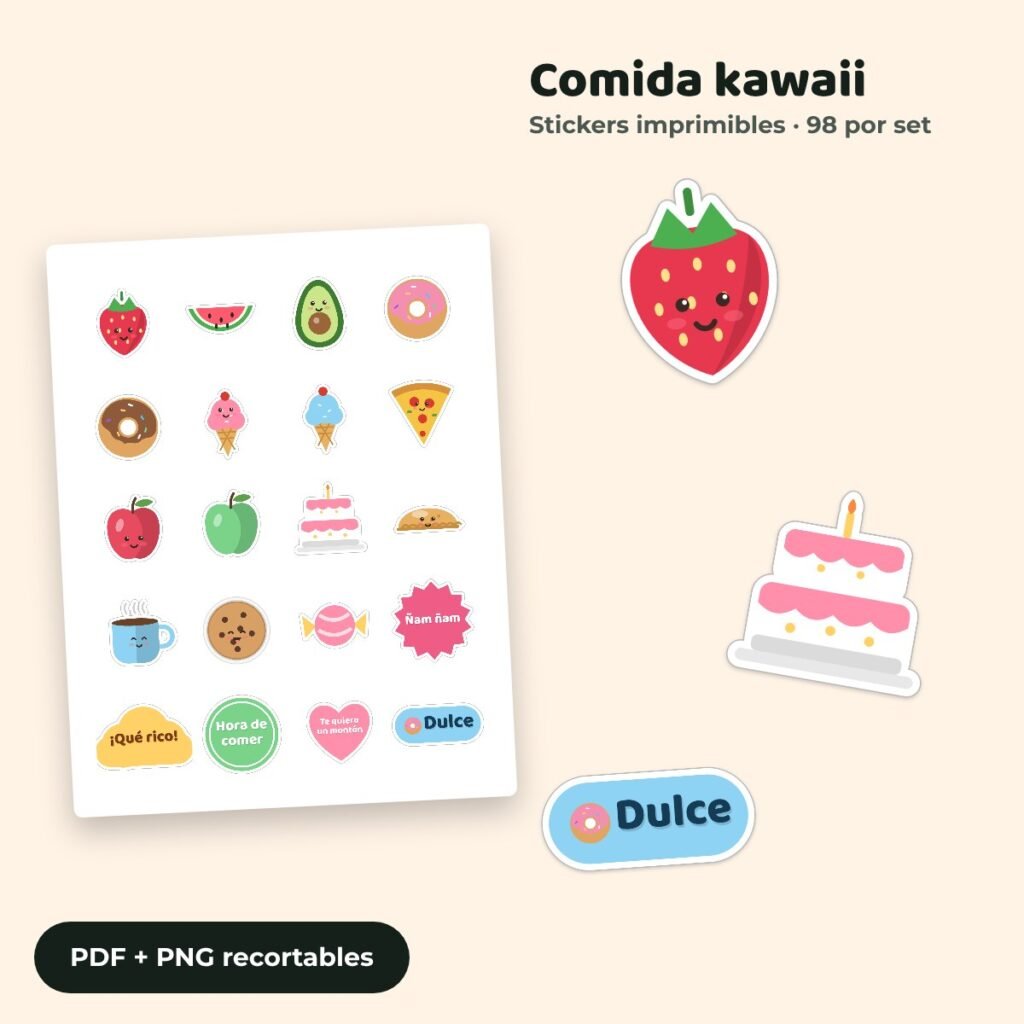 Stickers Comida kawaii imprimibles
