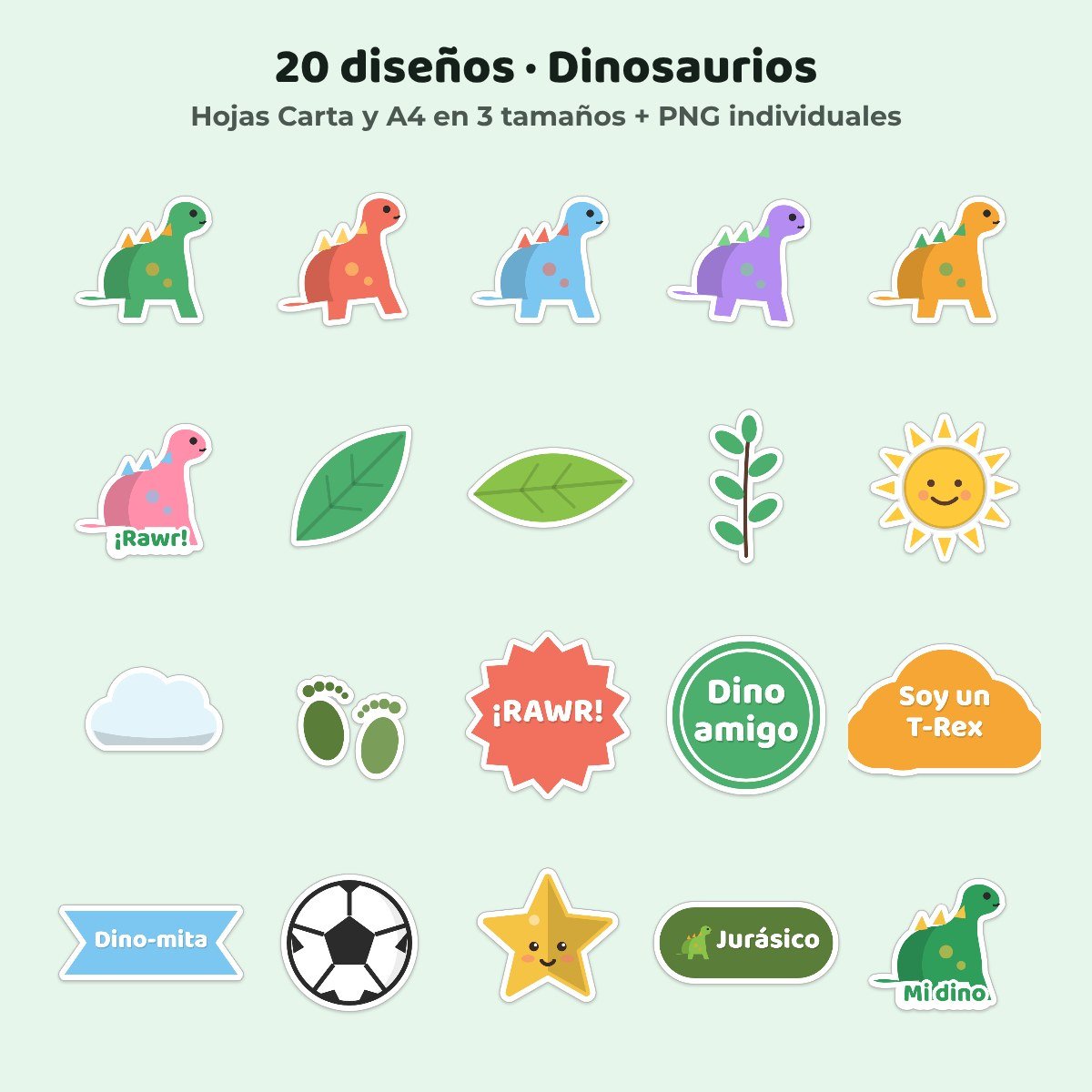 Los 20 diseños de stickers Dinosaurios