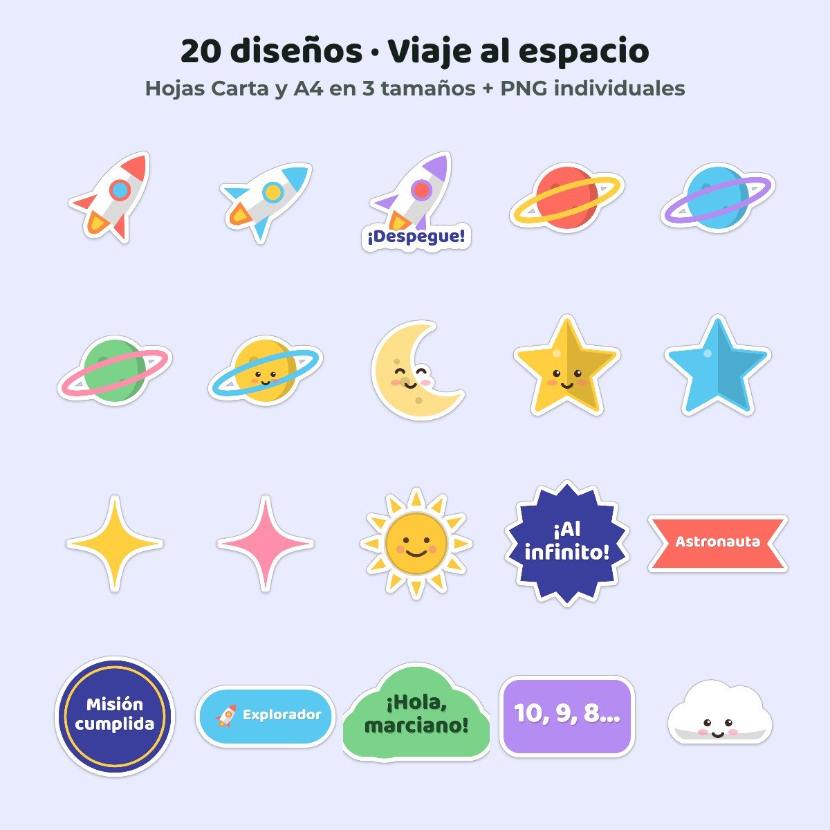 Los 20 diseños de stickers Viaje al espacio
