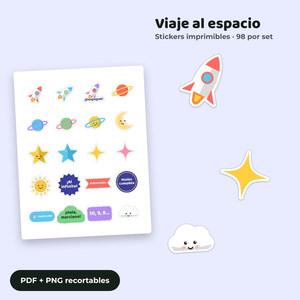 Stickers Viaje al espacio imprimibles