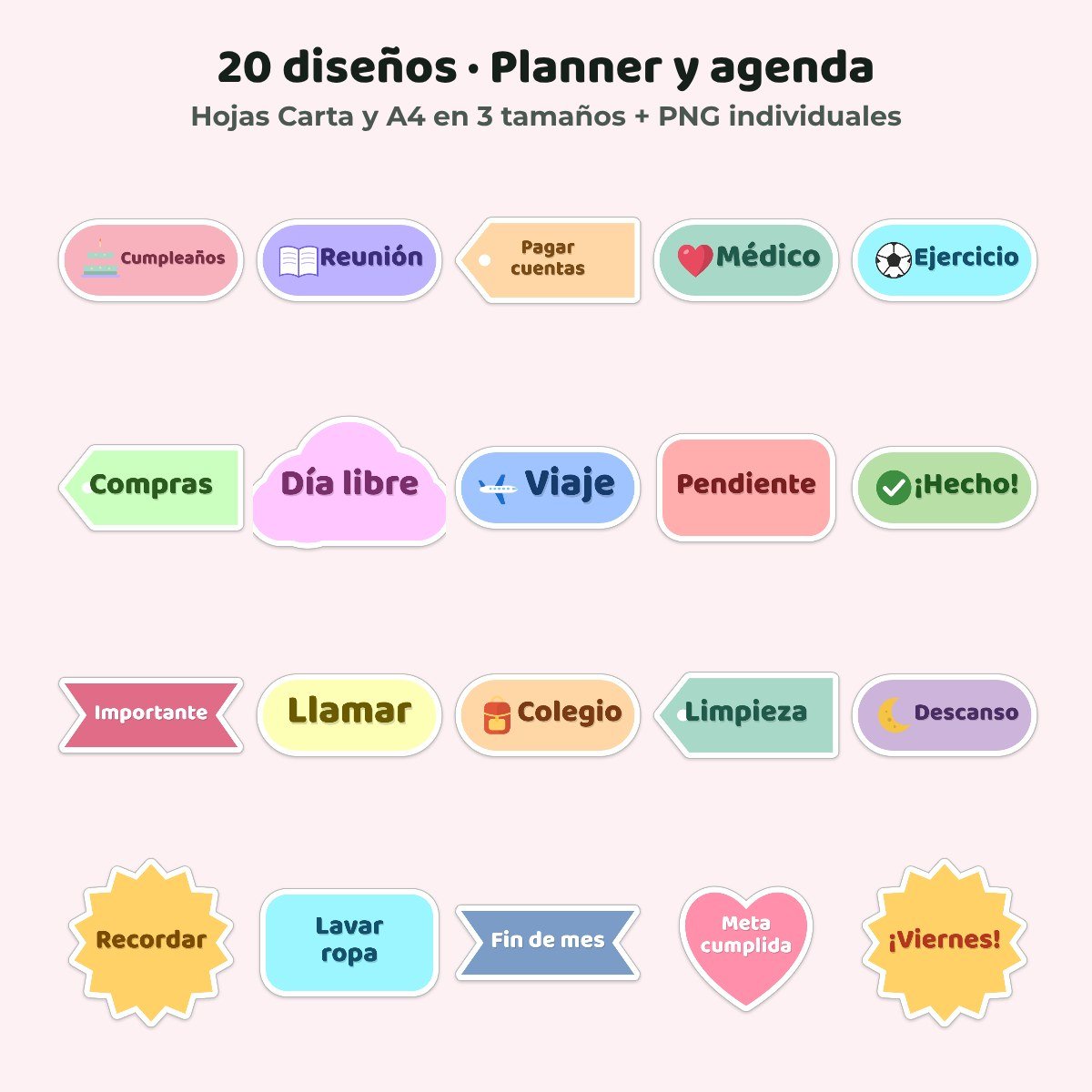 Los 20 diseños de stickers Planner y agenda