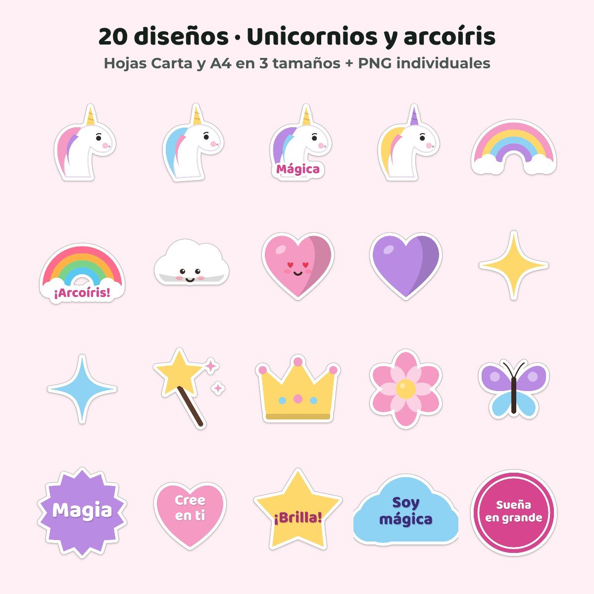 Los 20 diseños de stickers Unicornios y arcoíris